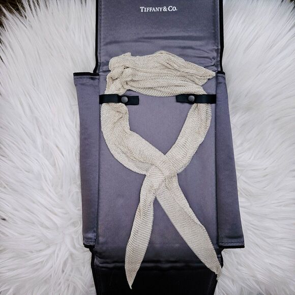 $6000++ Tiffany & Co. Elsa Peretti Mesh Scarf Sterling Silver Necklace 41 in. - Picture 1 of 9